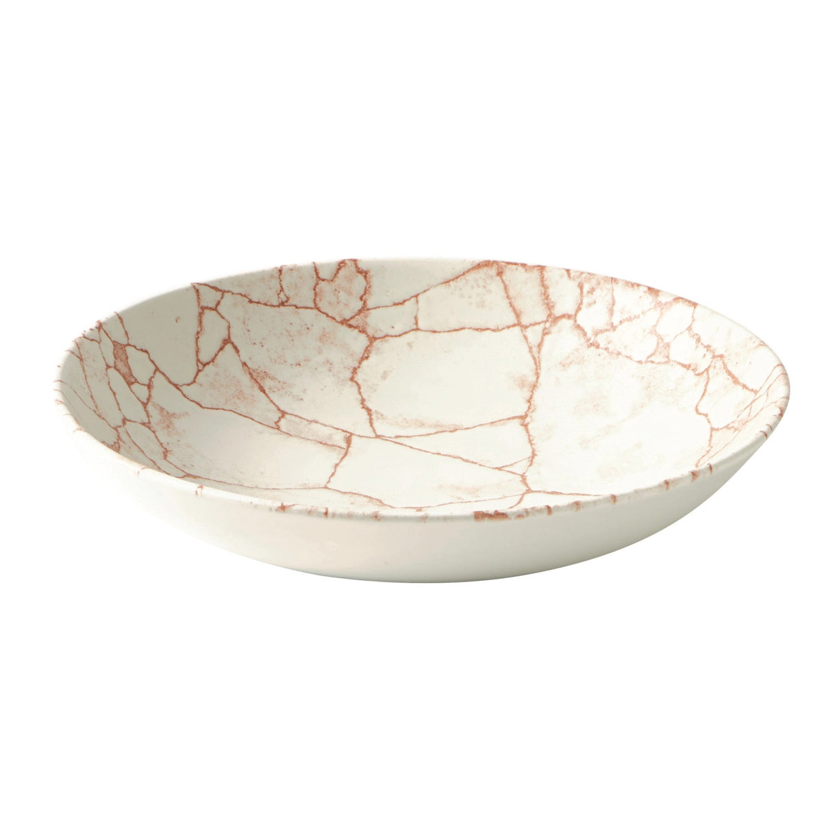 Orange tiefer Coupe-Teller Kintsugi Coral von Churchill aus Keramik mit Craquelé-Muster