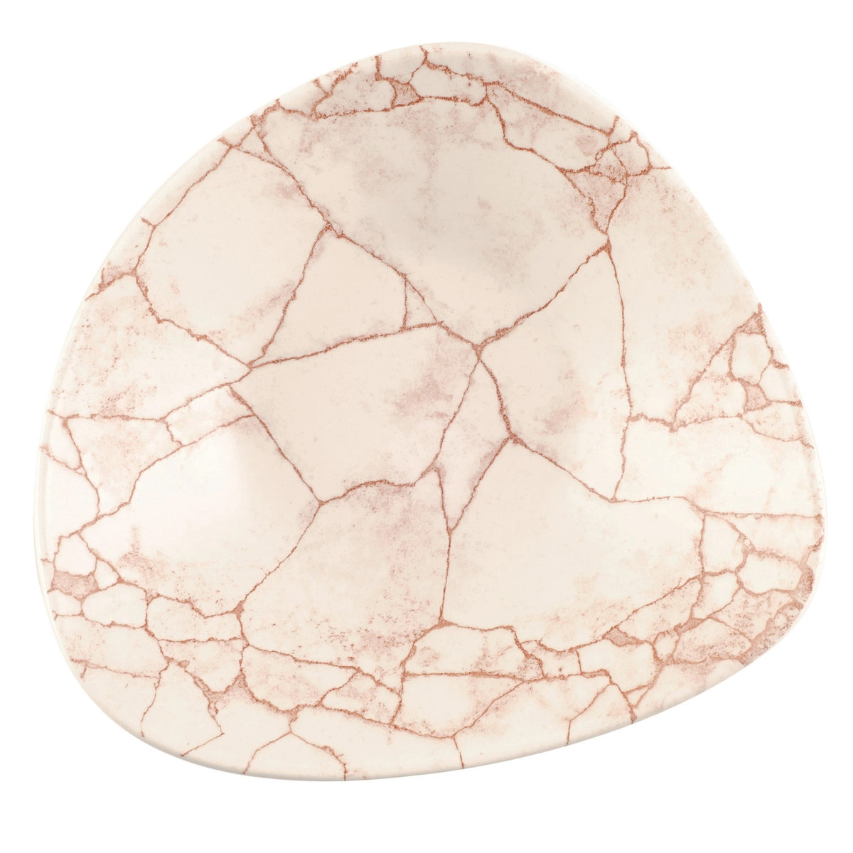 Orangefarbener dreieckiger tiefer Teller Kintsugi Coral Triangel mit Craquelé-Muster