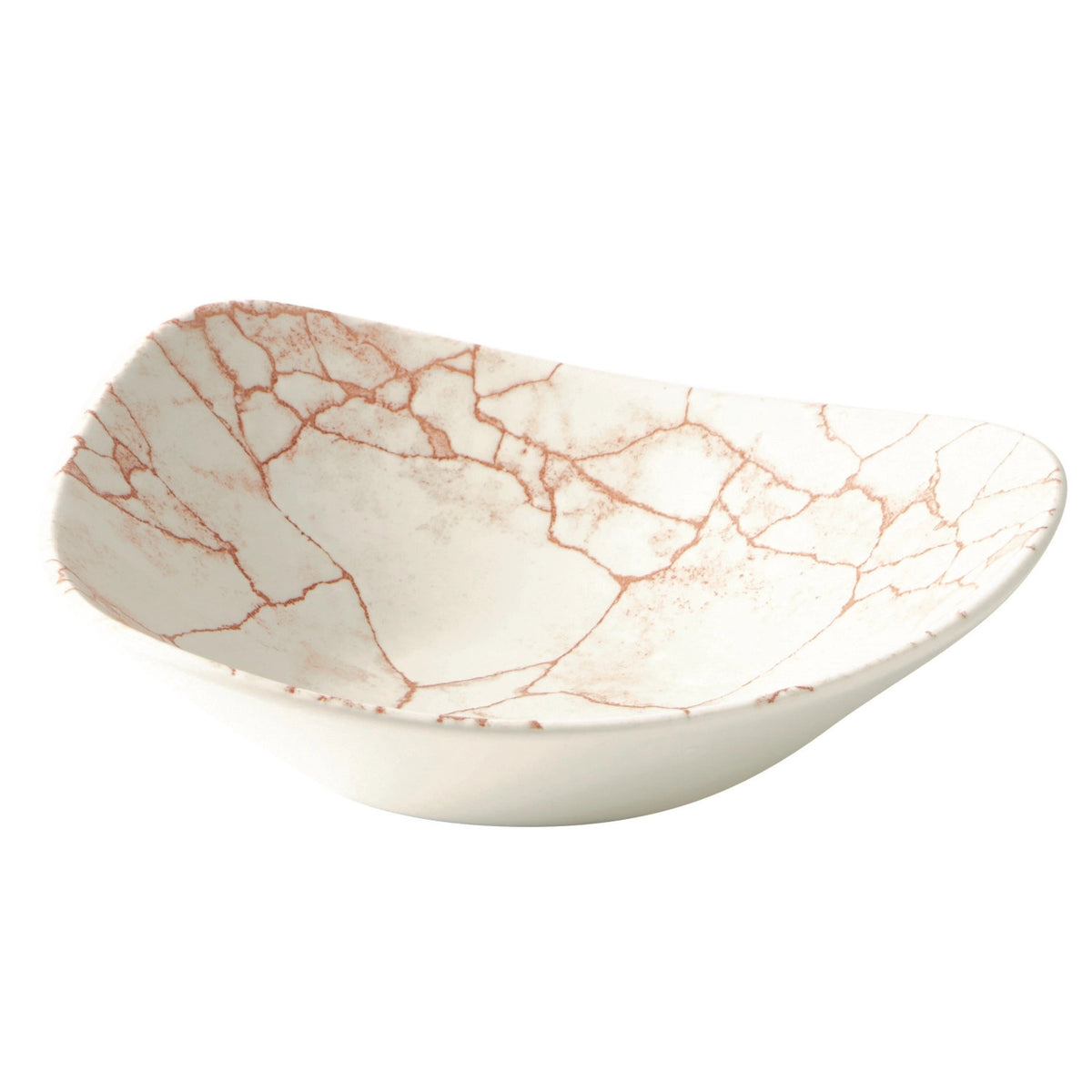 Oranger dreieckiger tiefer Teller Kintsugi Coral Triangel aus Keramik mit Craquelé-Glasur