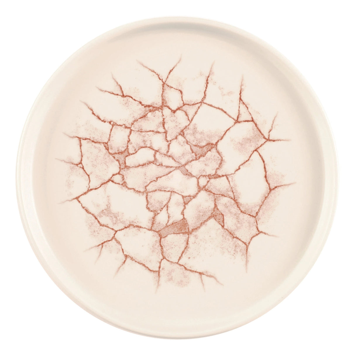 Orangefarbener Teller Kintsugi Coral Walled von Churchill aus Keramik mit Craquelé-Muster