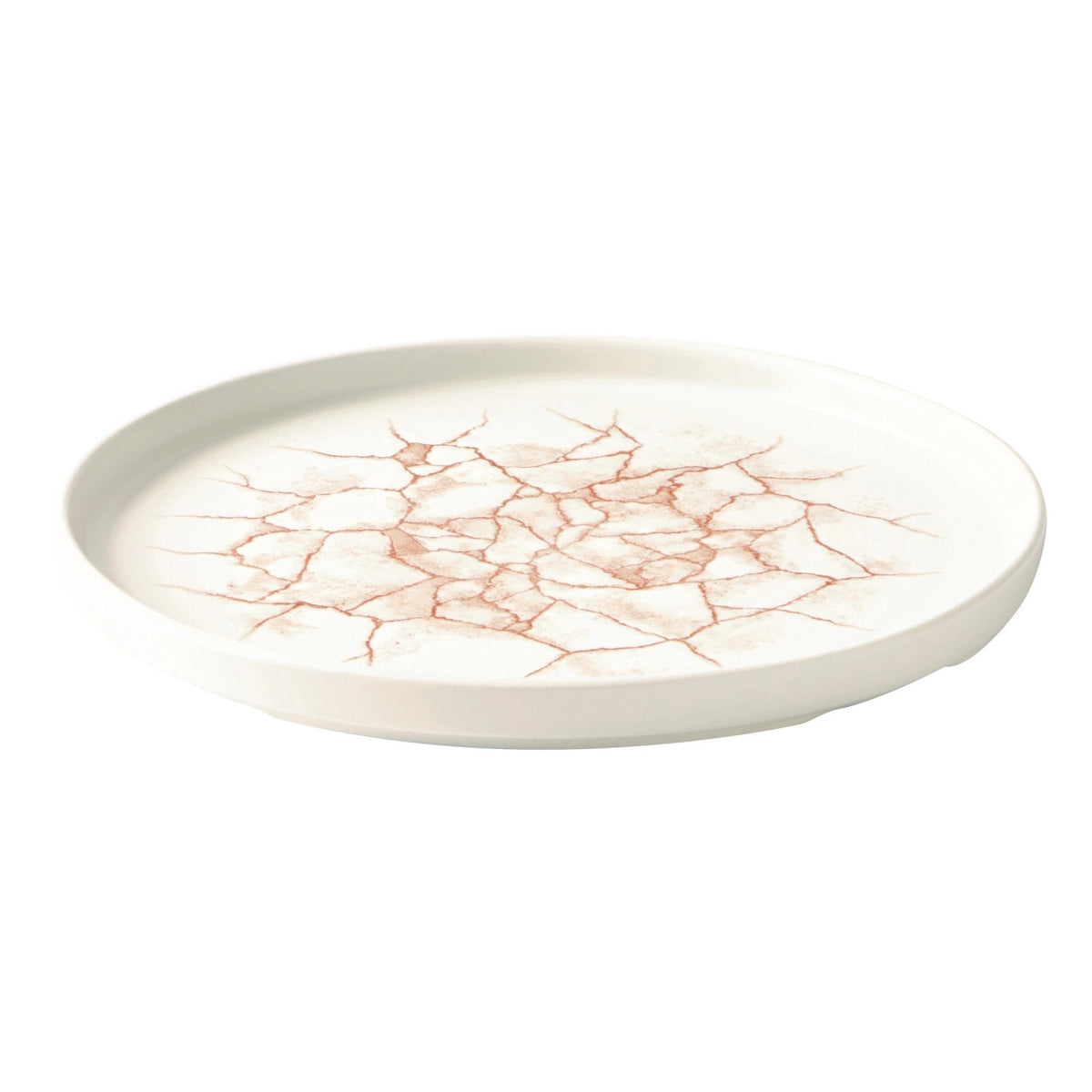 Orangefarbener Teller Kintsugi Coral Walled von Churchill aus Keramik mit Craquelé-Muster
