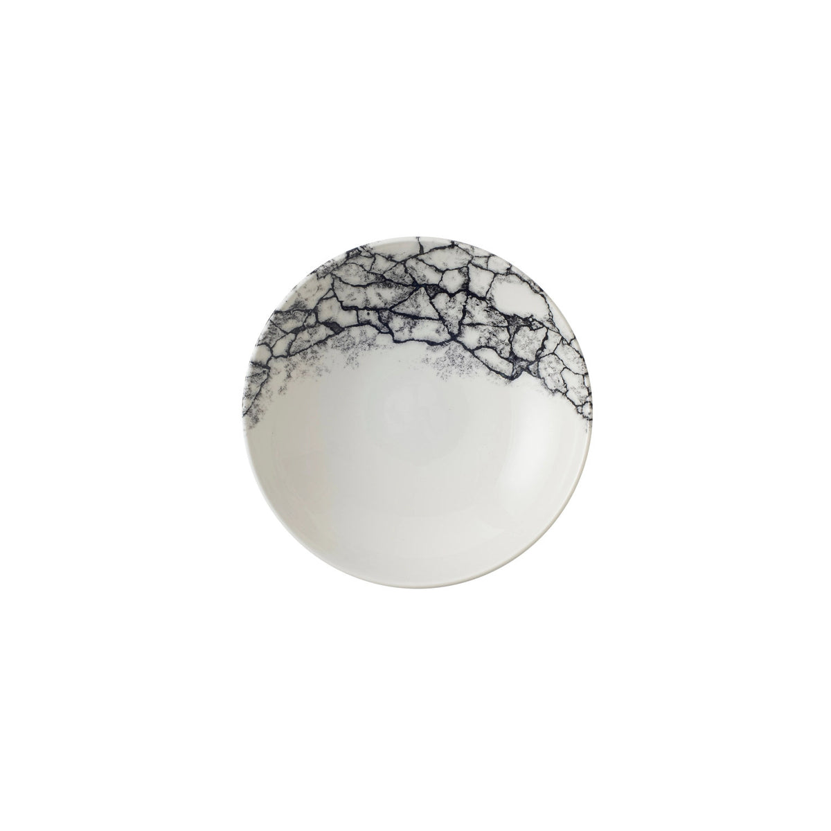 Schwarzer tiefer Coupe-Teller Kintsugi Accents Quartz Black von Churchill mit Craquelé-Muster