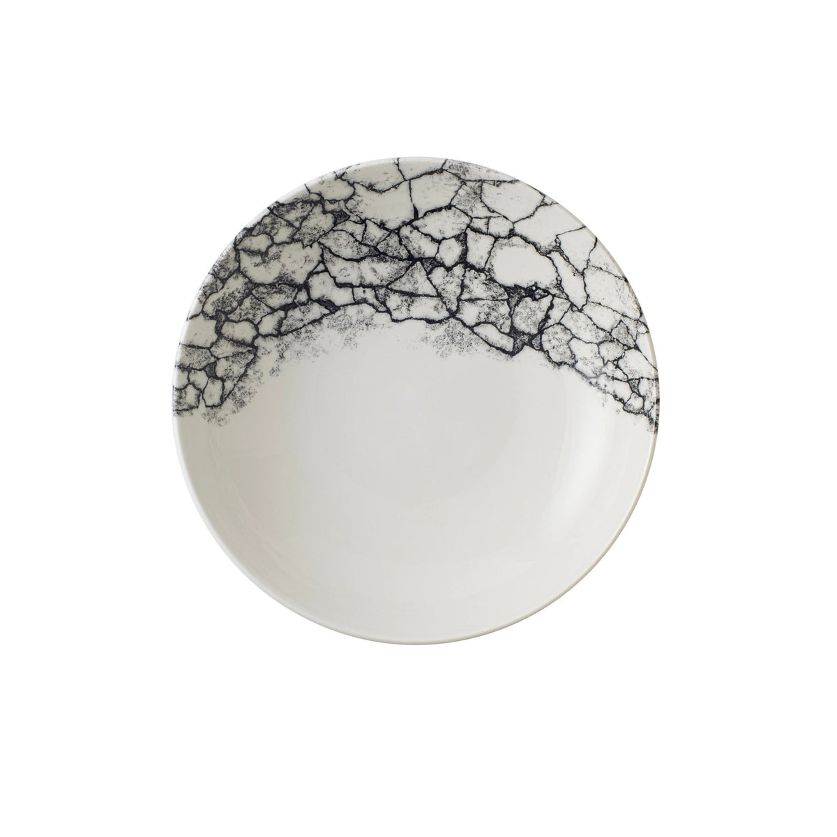Schwarzer tiefer Coupe Teller Kintsugi Accents Quartz Black aus Keramik mit Craquelé-Muster