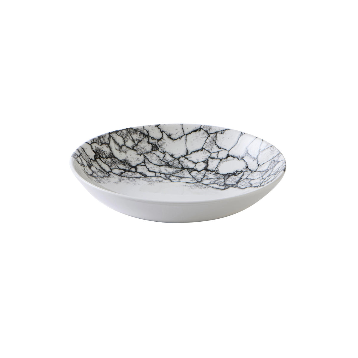 Schwarzer tiefer Coupe Teller Kintsugi Accents Quartz Black aus Keramik mit Craquelé-Muster
