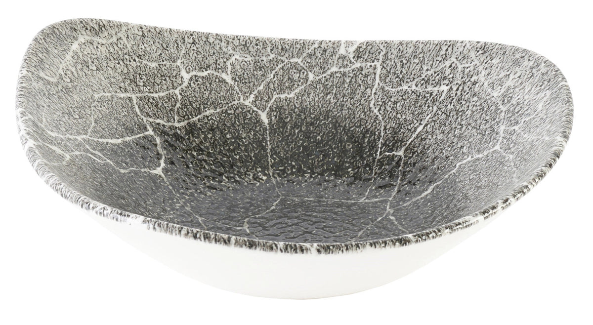 Schwarze Triangel-Schüssel Kintsugi Reverse von Churchill mit Craquelé-Oberfläche