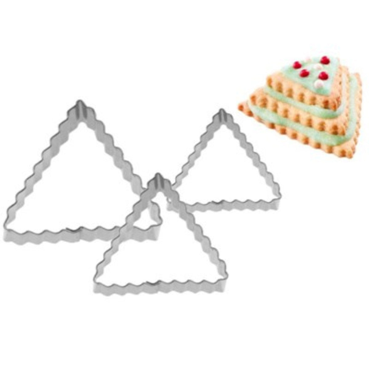 3 Stk. Terrassen-Ausstechformen Dreieck gewellt, 4,5,6cm in Silber präsentiert im Onlineshop von KAQTU Design AG. Ausstecher ist von Westmark