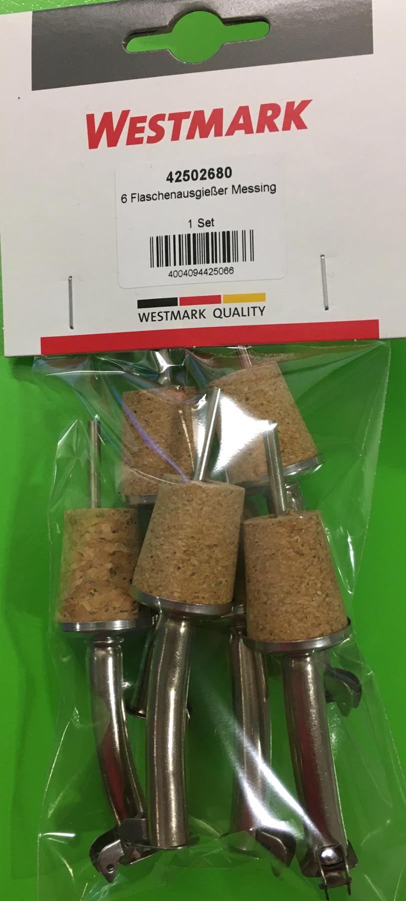 Set aus 6 grauen Flaschenausgießern mit Kläppchen von Westmark, ideal für präzises Ausgießen in der Küche. Praktisches Zubehör für jeden Haushalt.