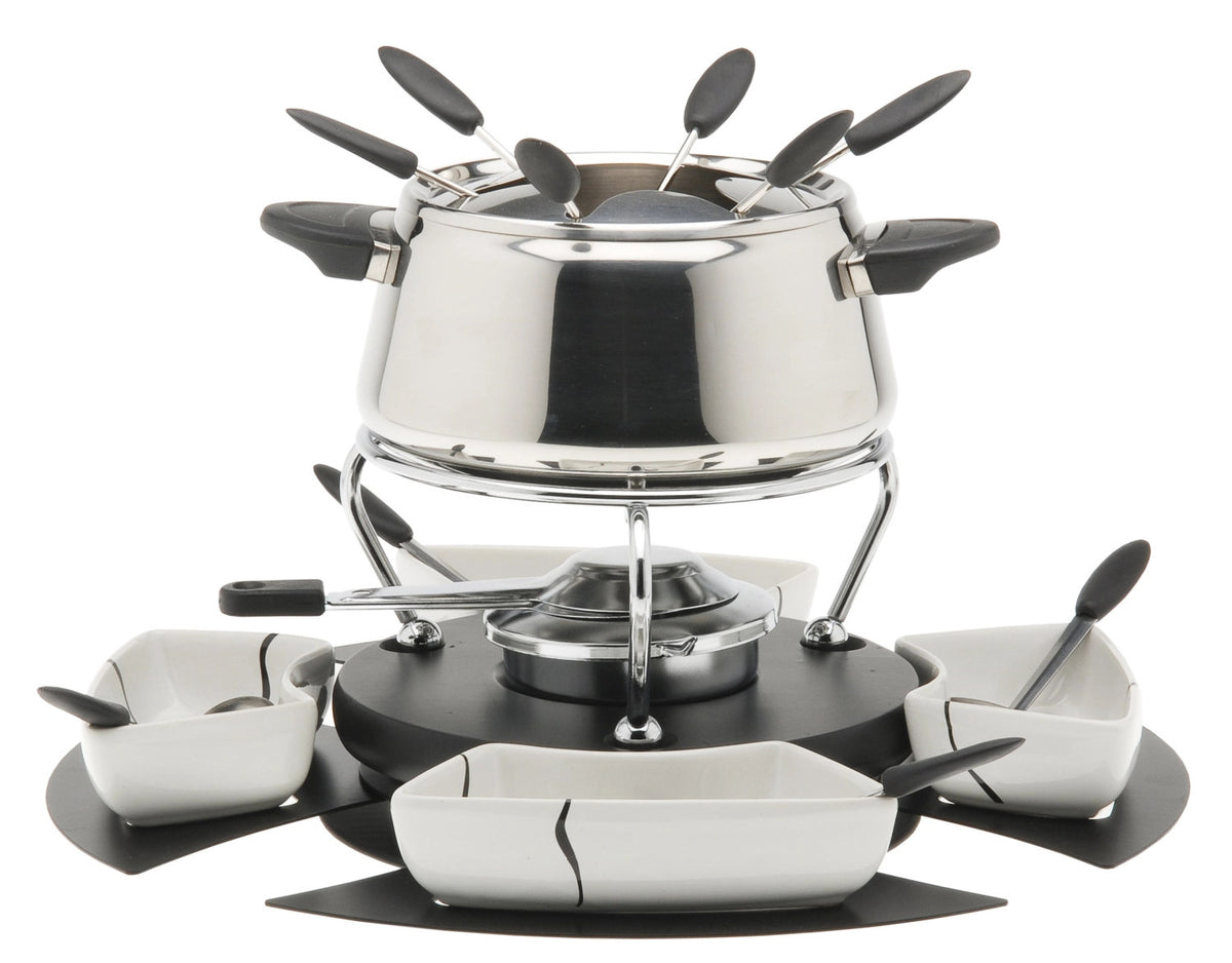 Fondue Set Bianca für Gemüse und Fleisch, 18-teilig in Silber präsentiert im Onlineshop von KAQTU Design AG. Geschirr ist von Nouvel