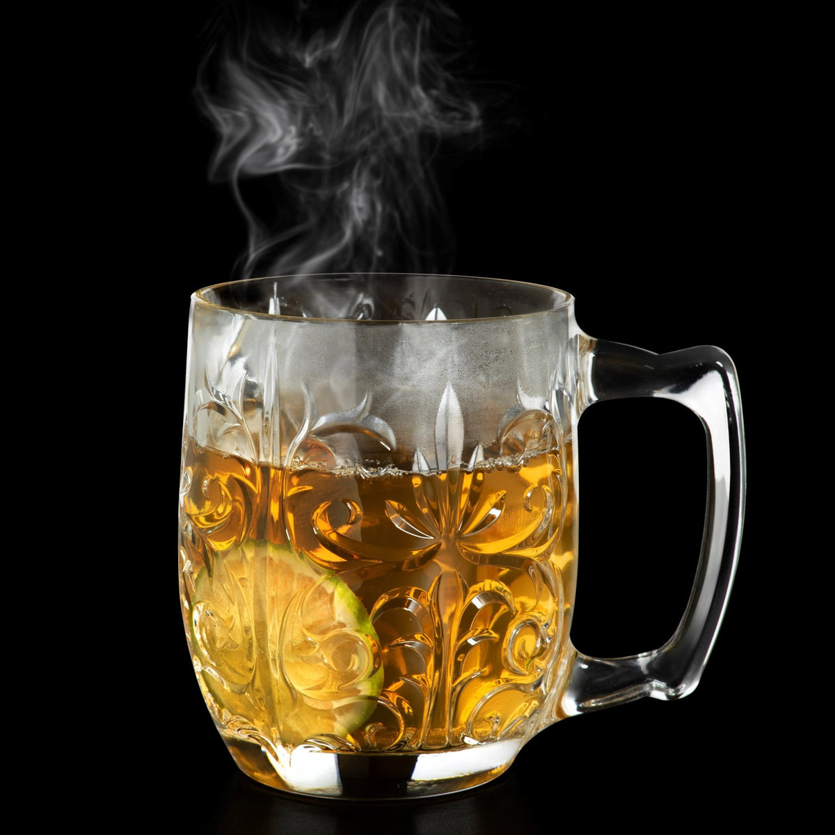 Vier transparente Biergläser aus Glas der Tattoo Mule Serie von RCR, zylindrische Form, Durchmesser 8.4 cm, Höhe 11.1 cm, Fassungsvermögen 42 cl