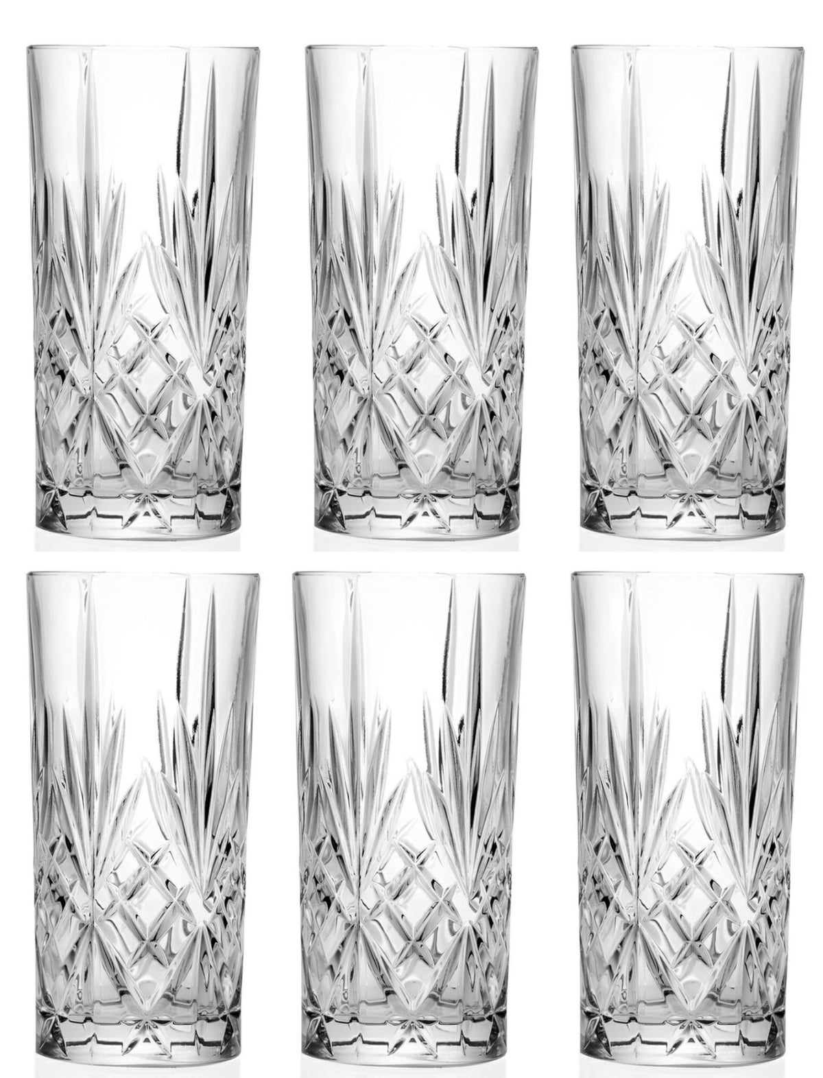 6er Set transparente Trinkgläser Melodia HB Tumbler von RCR aus Glas, zylindrische Form, Durchmesser 7 cm, Höhe 15 cm, Fassungsvermögen 36 cl