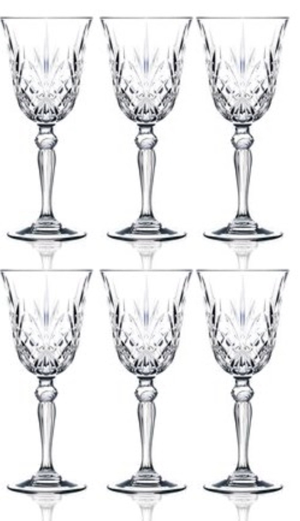 6er Set Melodia Weinglas von RCR aus transparentem Glas, Ø8.2 cm, Höhe 19 cm, Fassungsvermögen 21 cl, auf neutralem Hintergrund.