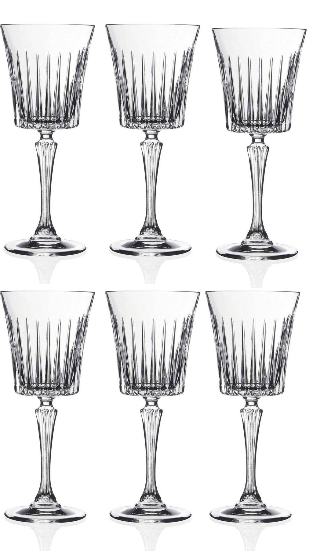 Transparentes Weinglas aus Kristallglas mit feinem Streifenmuster, RCR Timeless Serie, 6er Set, Höhe 20.9 cm, Volumen 30 cl, hergestellt in Italien.