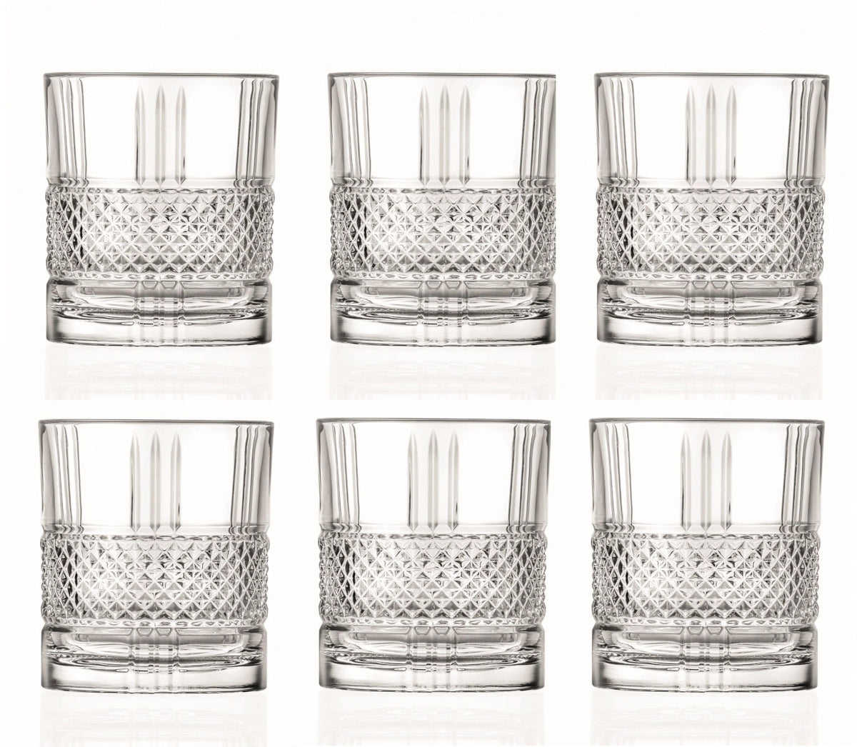 6er Set Brillante Dof Tumbler von RCR: transparente Trinkgläser aus Glas mit zylindrischer Form, Ø8.2 cm, Höhe 9.4 cm, 34cl Fassungsvermögen.