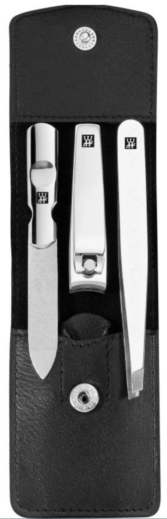 3tlg. Taschen-Etui, Rindleder, schwarz in Mehrfarbig präsentiert im Onlineshop von KAQTU Design AG. Pflege ist von Zwilling Beauty