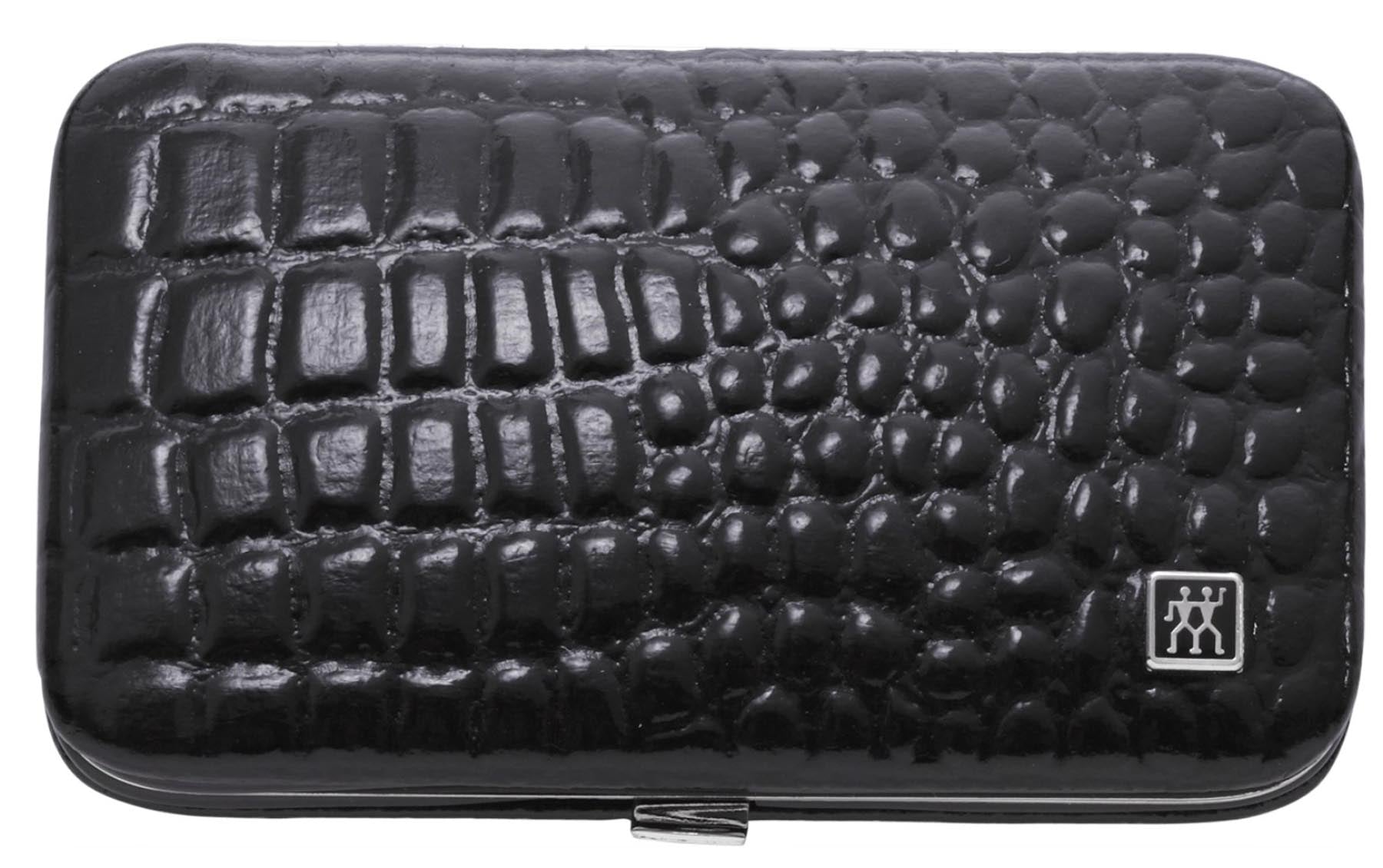 3tlg. Rahmenetui sw Kroko-Lackoptik in Schwarz präsentiert im Onlineshop von KAQTU Design AG. Pflege ist von Zwilling Beauty