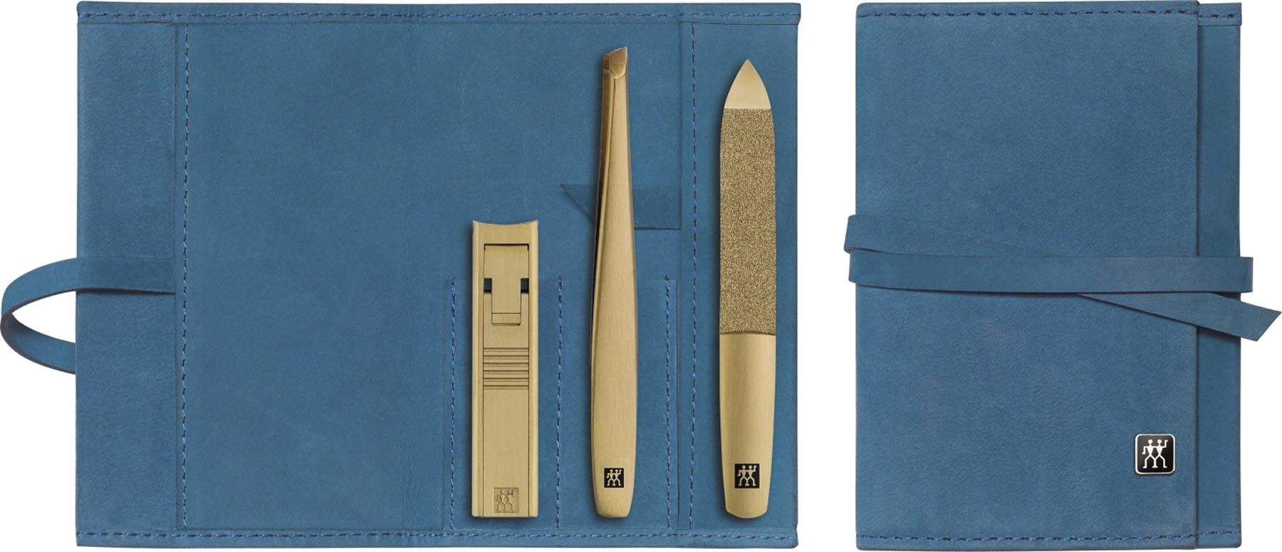 5tlg. Gold Edition Etui Rindleder in Blau präsentiert im Onlineshop von KAQTU Design AG. Pflege ist von Zwilling Beauty