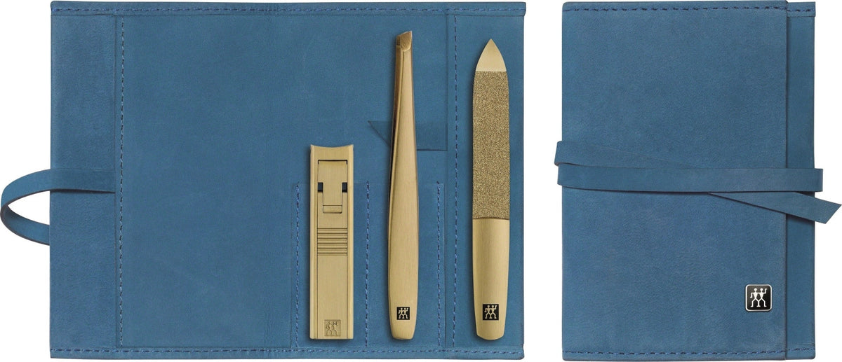 5tlg. Gold Edition Etui Rindleder in Blau präsentiert im Onlineshop von KAQTU Design AG. Körperpflege ist von Zwilling Beauty