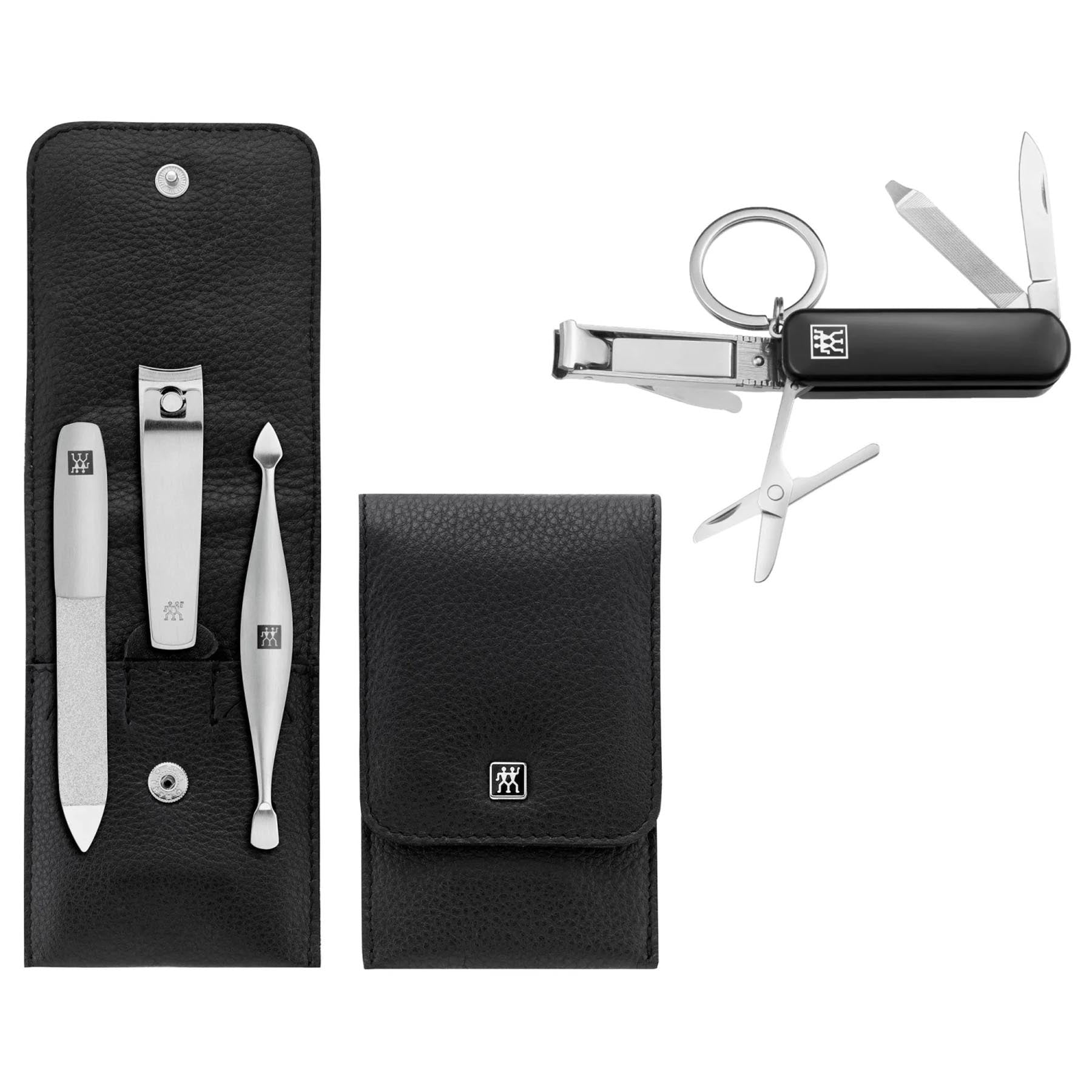 3tlg. Taschenetui Leder schwarz & Multi Tool in Mehrfarbig präsentiert im Onlineshop von KAQTU Design AG. Pflege ist von Zwilling Beauty