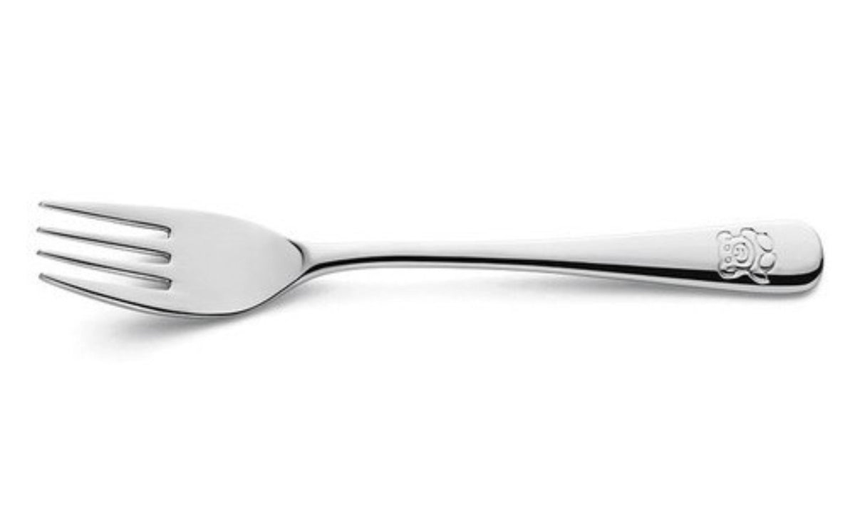 Teddy Bear Kindergabel 18/10, hochglänzend in Silber präsentiert im Onlineshop von KAQTU Design AG. Besteck ist von Amefa