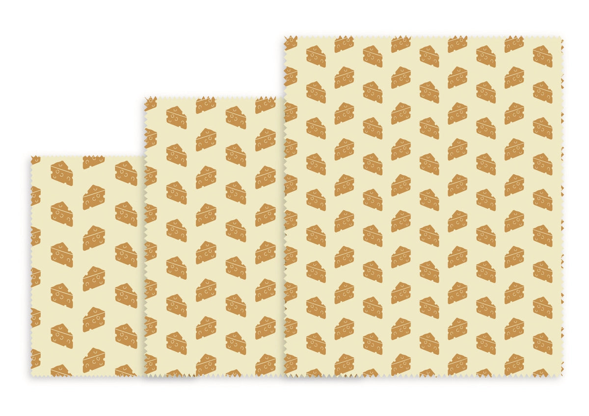 3er Set Bienenwachstuch Käse, 18x20,25x28,33x35.5cm in Gelb präsentiert im Onlineshop von KAQTU Design AG. Küchenhelfer ist von Nuts Innovations