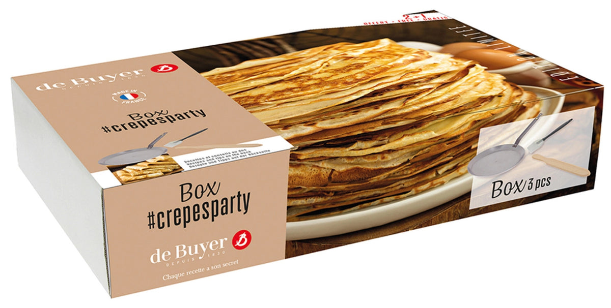 3er Set Crêpesparty: Crêpe Mineral B26+Pinsel+Spachtel Ø26cm in Silber präsentiert im Onlineshop von KAQTU Design AG. Bratpfanne ist von de Buyer