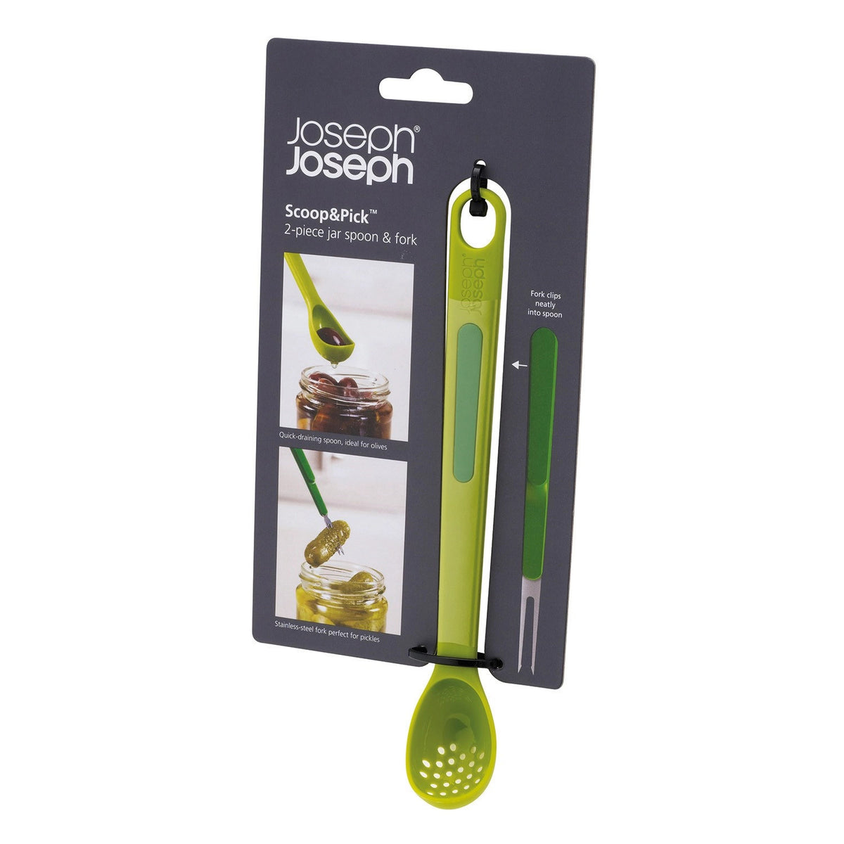 Scoop Pick Löffel Gabel 2-er Set, grün in Grün präsentiert im Onlineshop von KAQTU Design AG. Küchenhelfer ist von Joseph Joseph