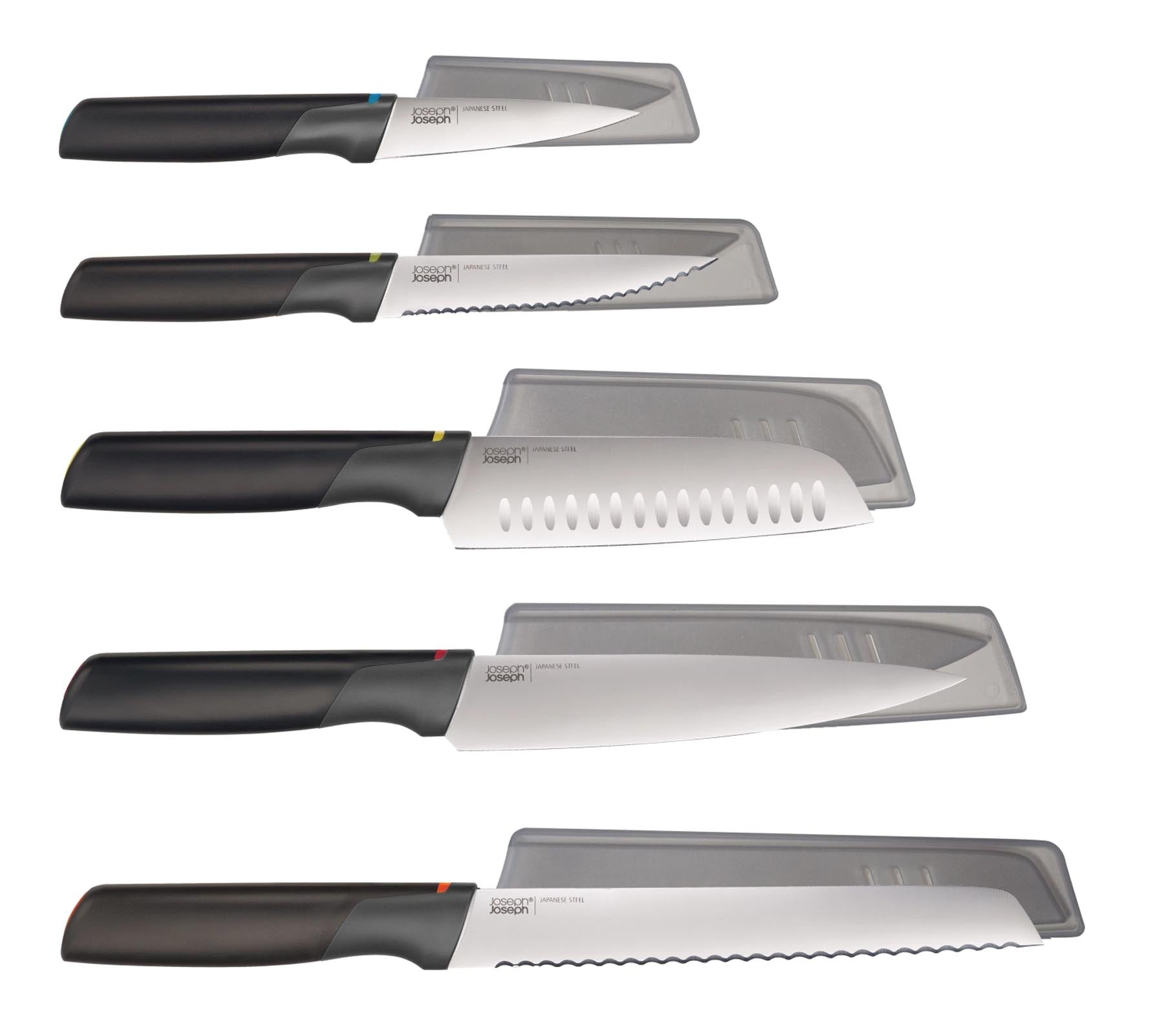 Elegantes Brotmesser von Joseph Joseph mit 20 cm Klinge, ideal für sauberes Schneiden von Brot und Brötchen, stilvolles schwarzes Design.