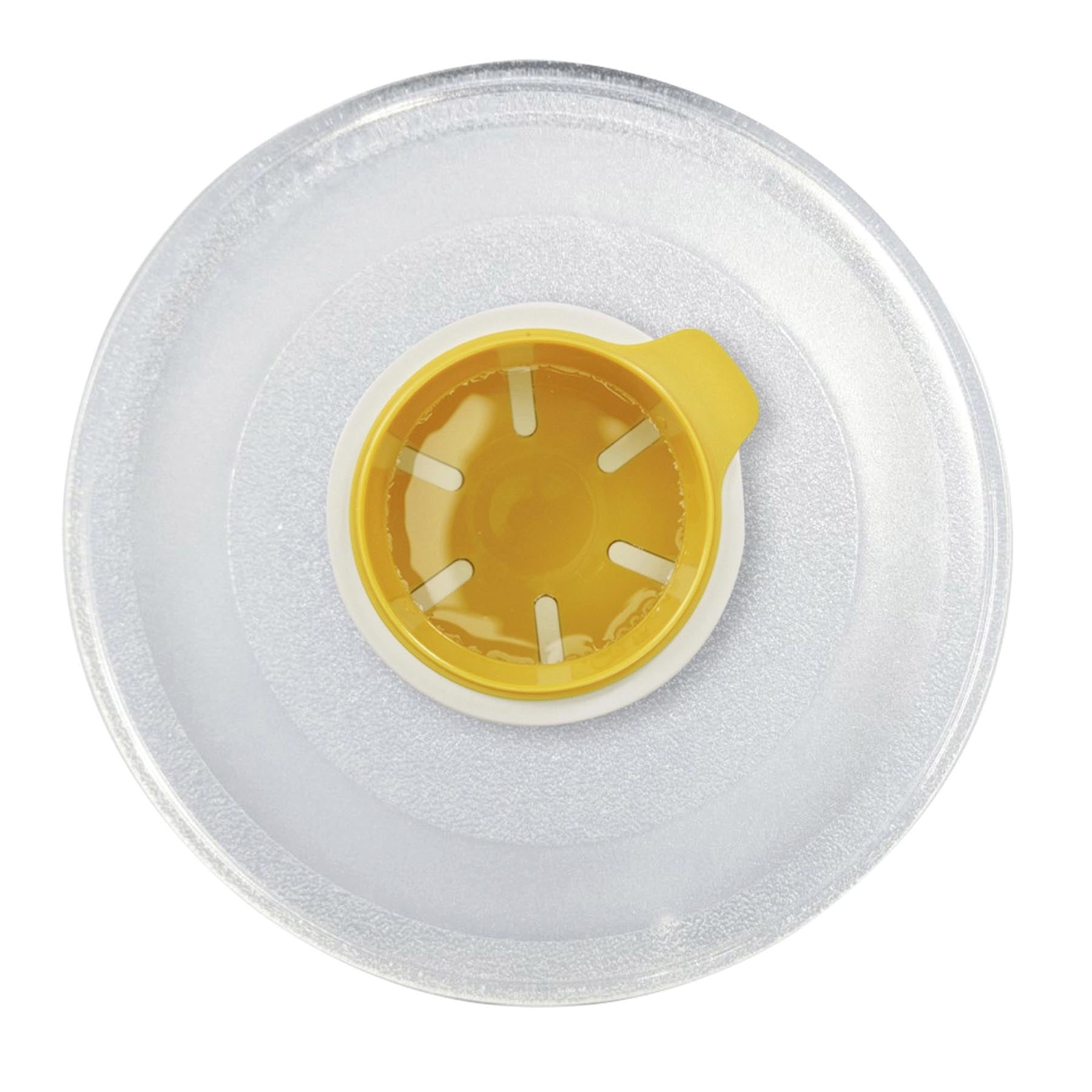 Farbenfroher Eier-Pochierer von Joseph Joseph in Gelb und Weiß, ideal für die Zubereitung von köstlichen, perfekt pochierten Eiern. Maße: 10x11.7x8.5cm.