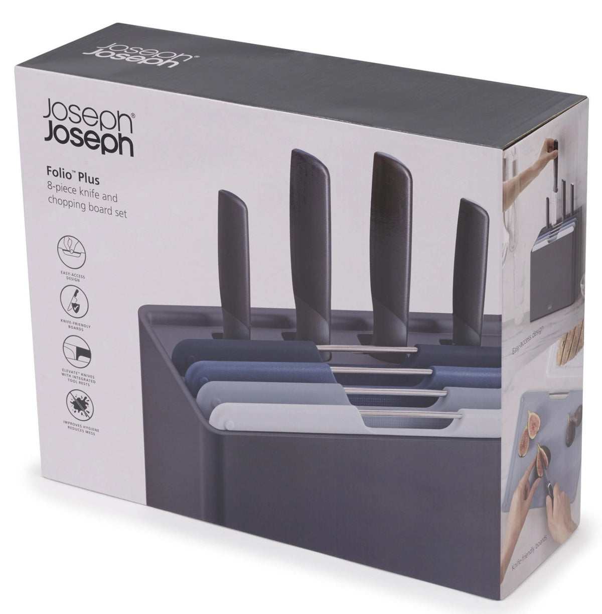 Folio Plus 8 tlg. Messer+Schneidebrettset Graphite in Blau präsentiert im Onlineshop von KAQTU Design AG. Schneidbrett ist von Joseph Joseph