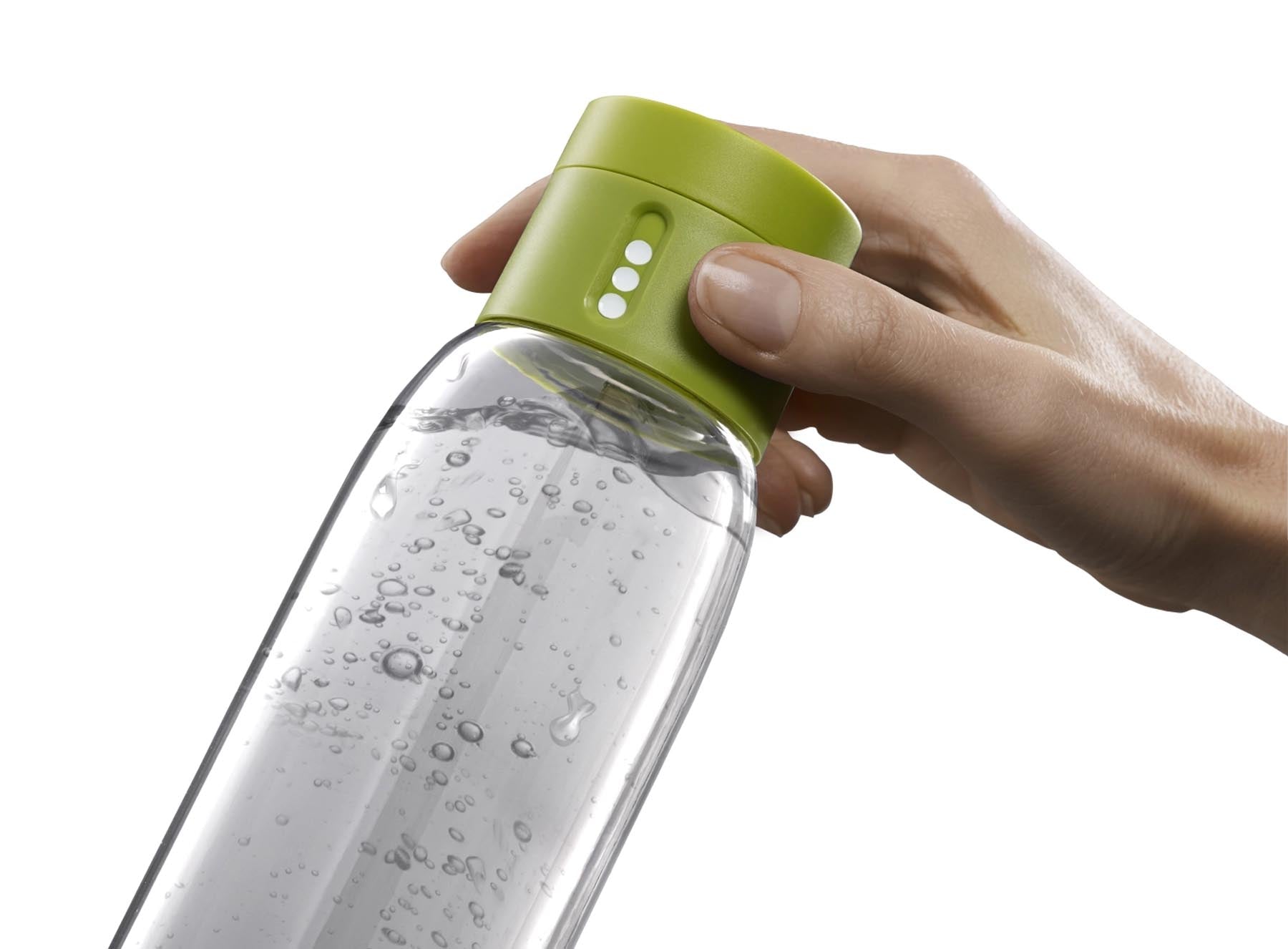 Stylische, transparente Trinkflasche in grün von Joseph Joseph, 600 ml, ideal für unterwegs und nachhaltige Erfrischung.