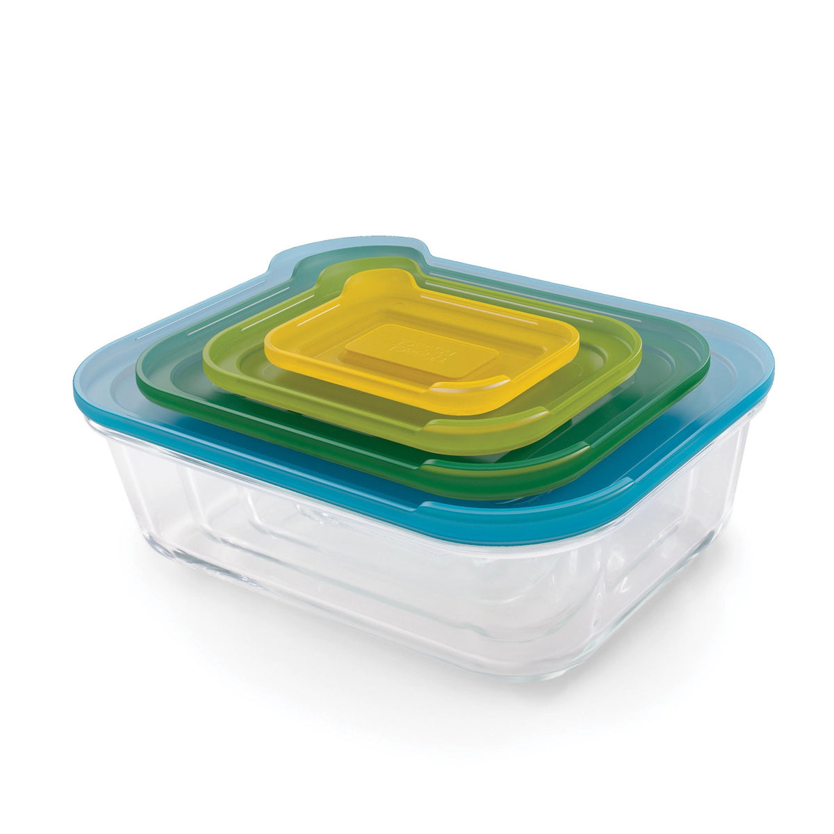 Nest Glas Vorratsbehälter 4-tlg., 0.13 0.55 1.3 2.5L in Mehrfarbig präsentiert im Onlineshop von KAQTU Design AG. Aufbewahrungsdose ist von Joseph Joseph