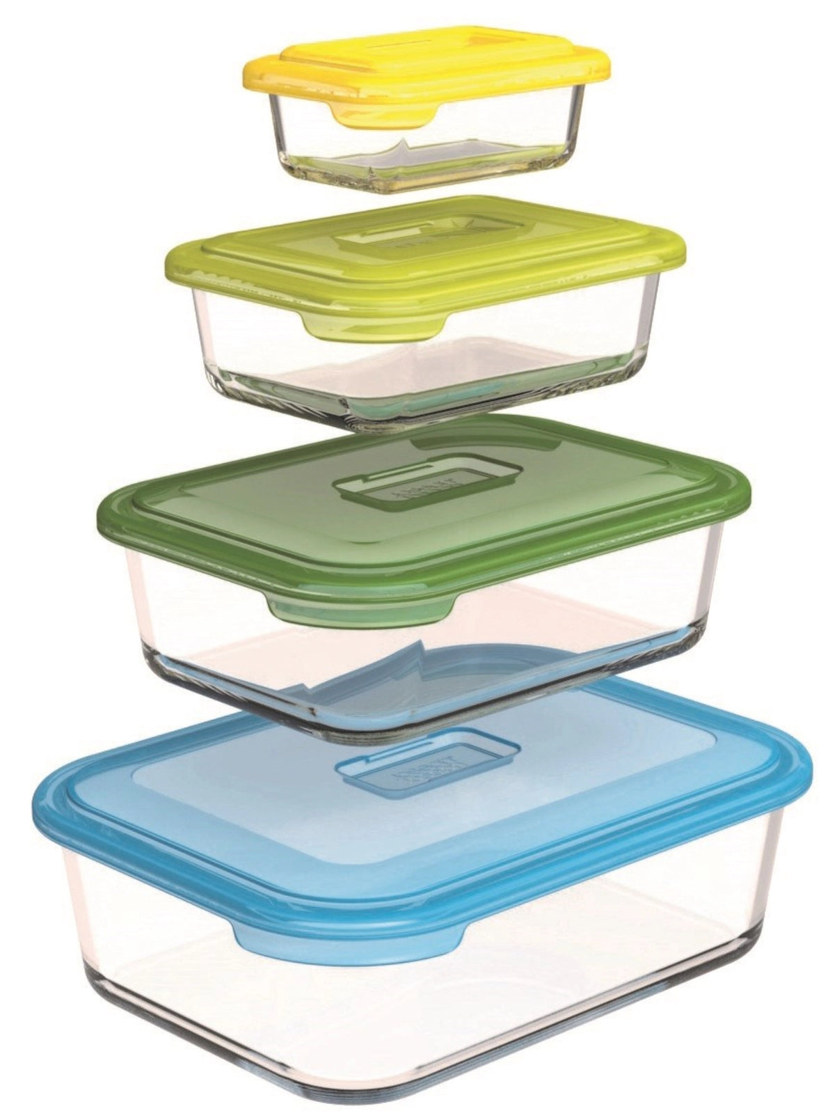 Nest Glas Vorratsbehälter 4-tlg., 0.13 0.55 1.3 2.5L in Mehrfarbig präsentiert im Onlineshop von KAQTU Design AG. Aufbewahrungsdose ist von Joseph Joseph