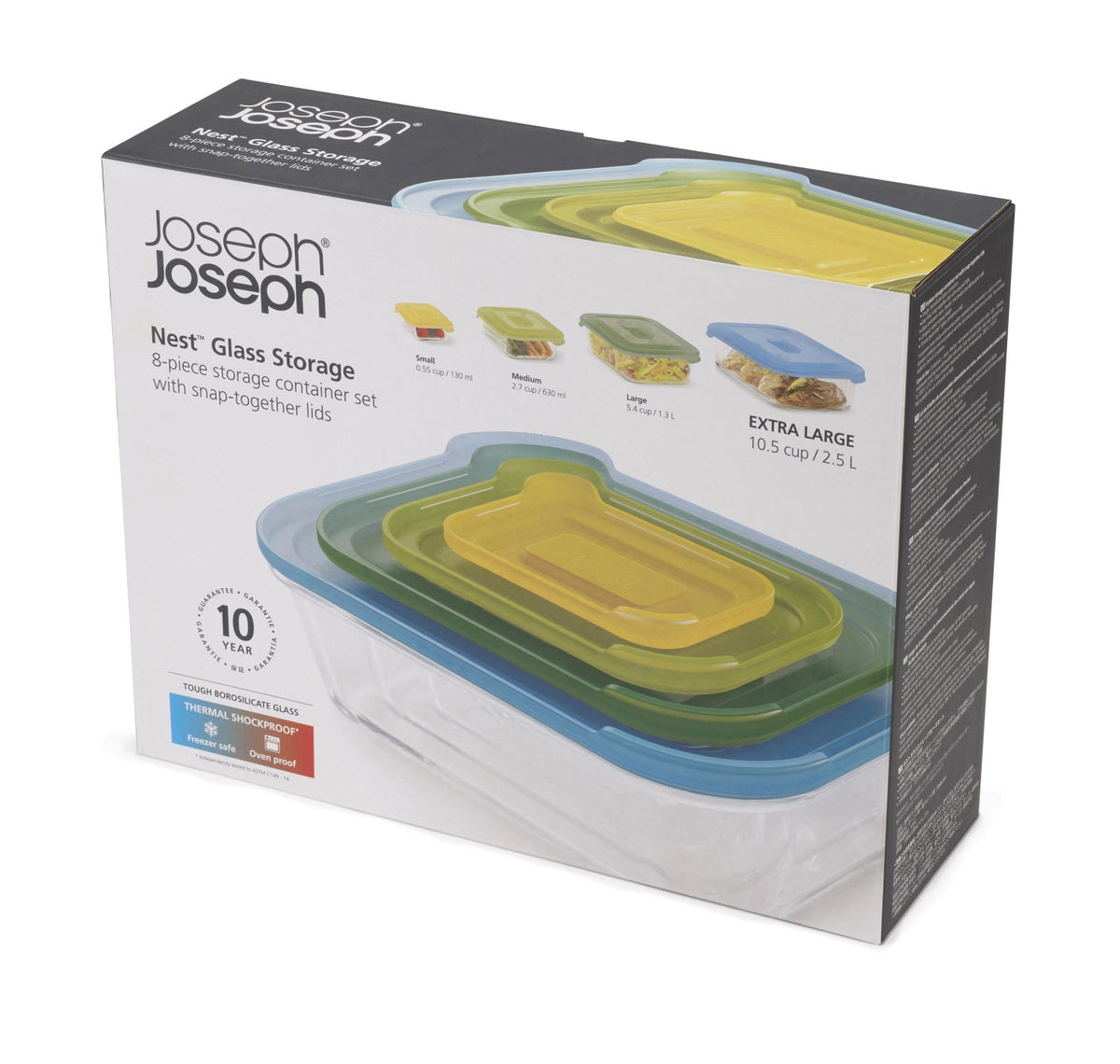 Nest Glas Vorratsbehälter 4-tlg., 0.13 0.55 1.3 2.5L in Mehrfarbig präsentiert im Onlineshop von KAQTU Design AG. Aufbewahrungsdose ist von Joseph Joseph