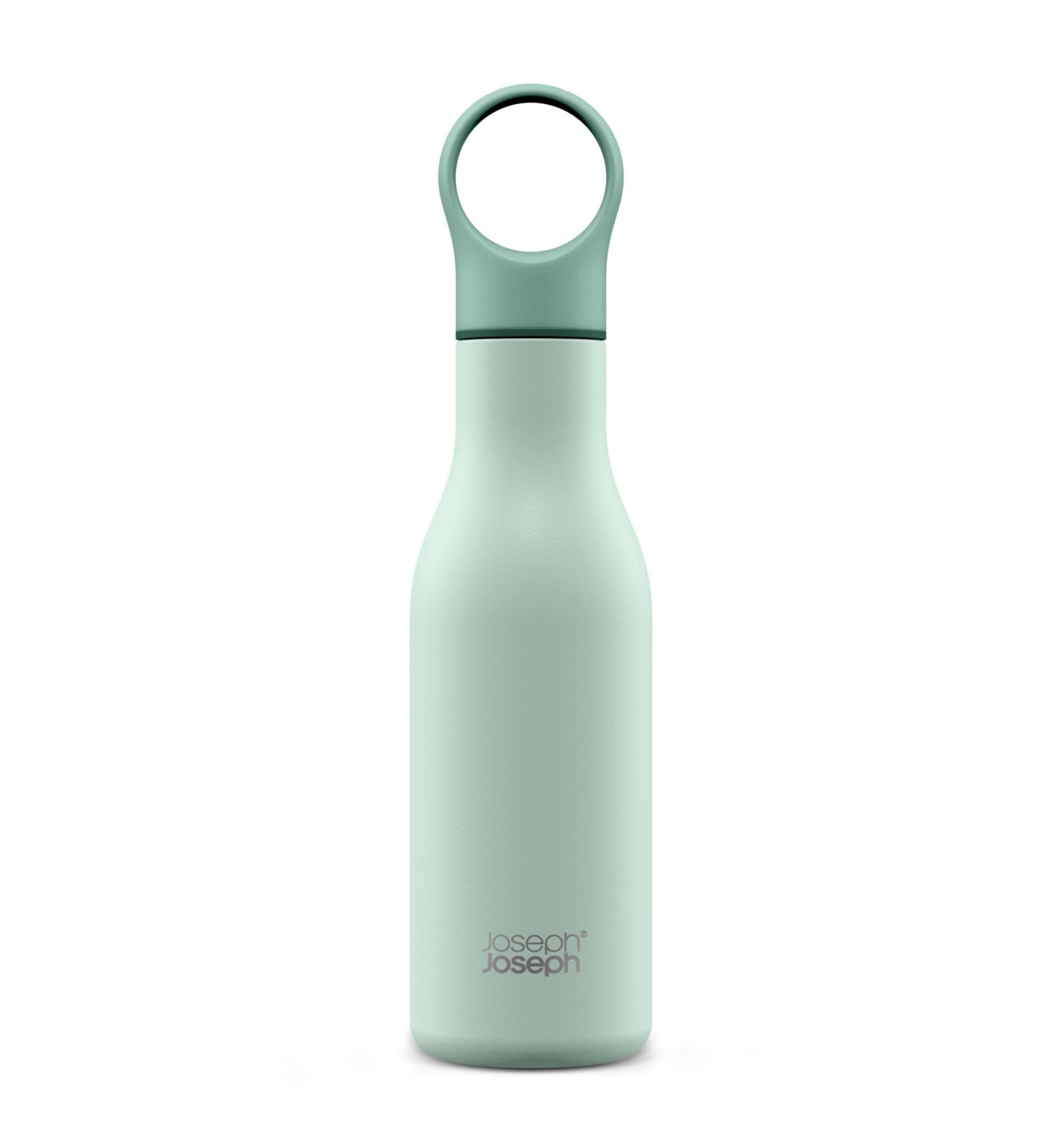 Stylische grüne Loop Wasserflasche von Joseph Joseph, 500ml, ideal für unterwegs und umweltfreundliche Trinkgewohnheiten.