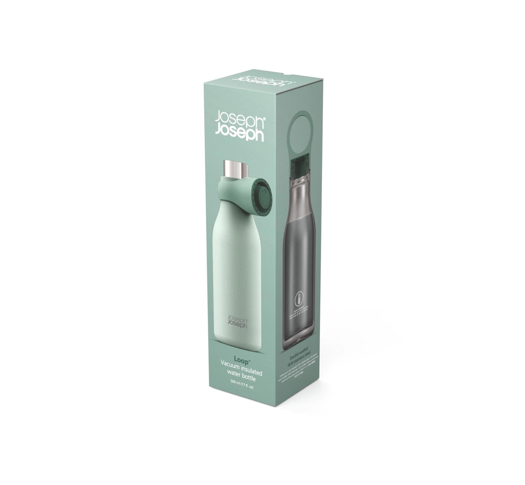 Stylische grüne Loop Wasserflasche von Joseph Joseph, 500ml, ideal für umweltbewusste Trinker und aktive Lebensstile. Funktional und elegant.