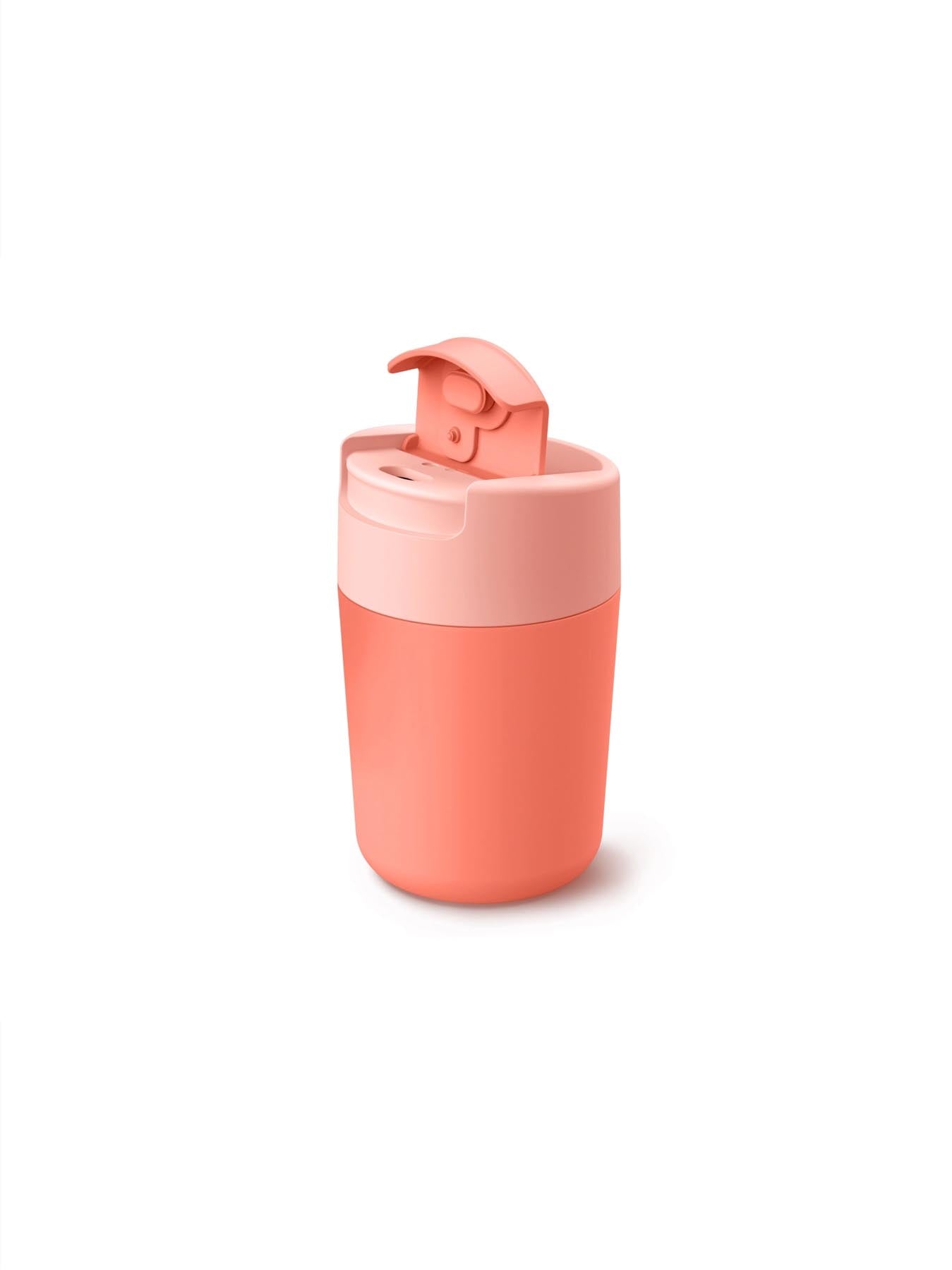 Eleganter Sipp Travel Mug in lebhaftem Koralle (340ml) von Joseph Joseph, ideal für heiße Getränke und unterwegs.