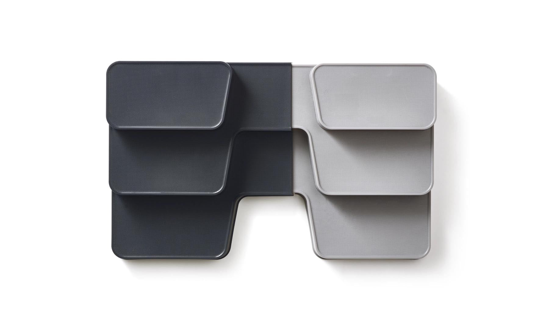 Praktischer und erweiterbarer Organizer in stilvollem Grau, perfekt zur optimalen Aufbewahrung von Geschirr und Küchenaccessoires.