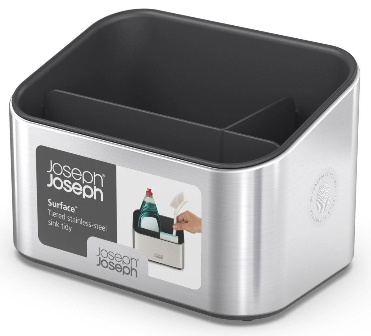 Surface Gestufter Spülen-Organizer in Silber präsentiert im Onlineshop von KAQTU Design AG. Aufbewahrungsbehälter ist von Joseph Joseph
