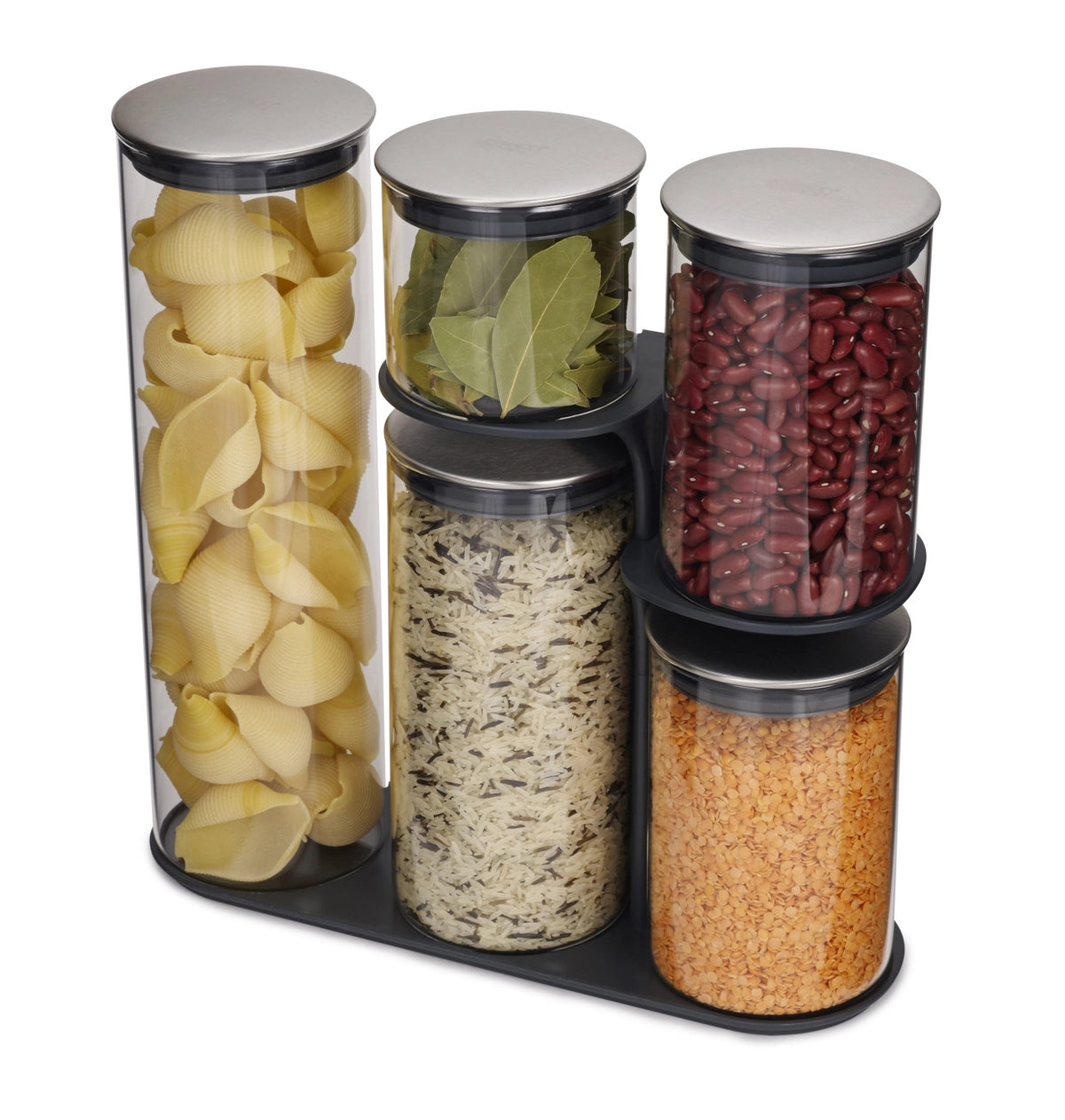 Steel Collection Food Store Podium 5-tlg, Edelstahl Glas in Grau präsentiert im Onlineshop von KAQTU Design AG. Aufbewahrungsdose ist von Joseph Joseph