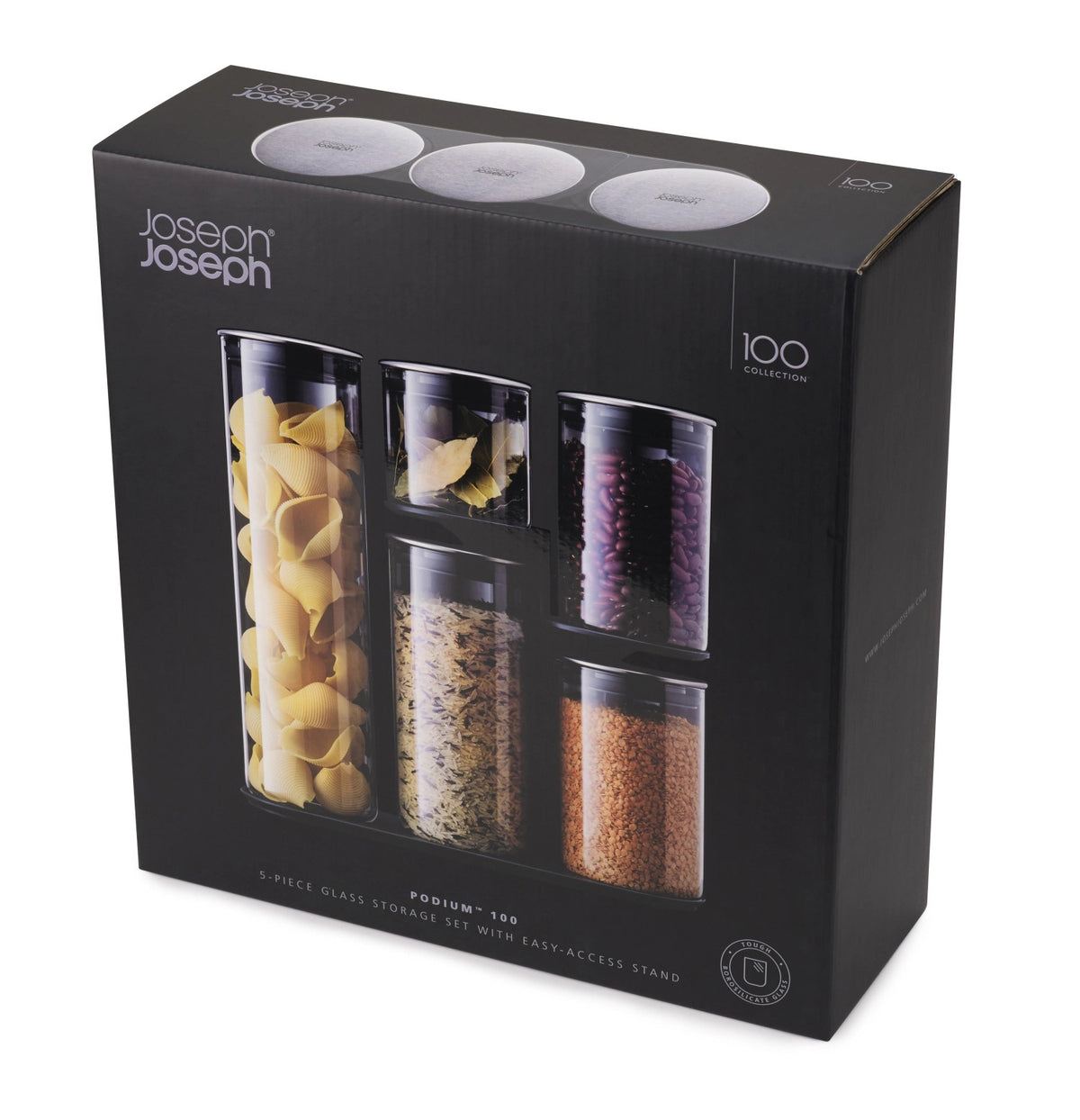 Steel Collection Food Store Podium 5-tlg, Edelstahl Glas in Grau präsentiert im Onlineshop von KAQTU Design AG. Aufbewahrungsdose ist von Joseph Joseph