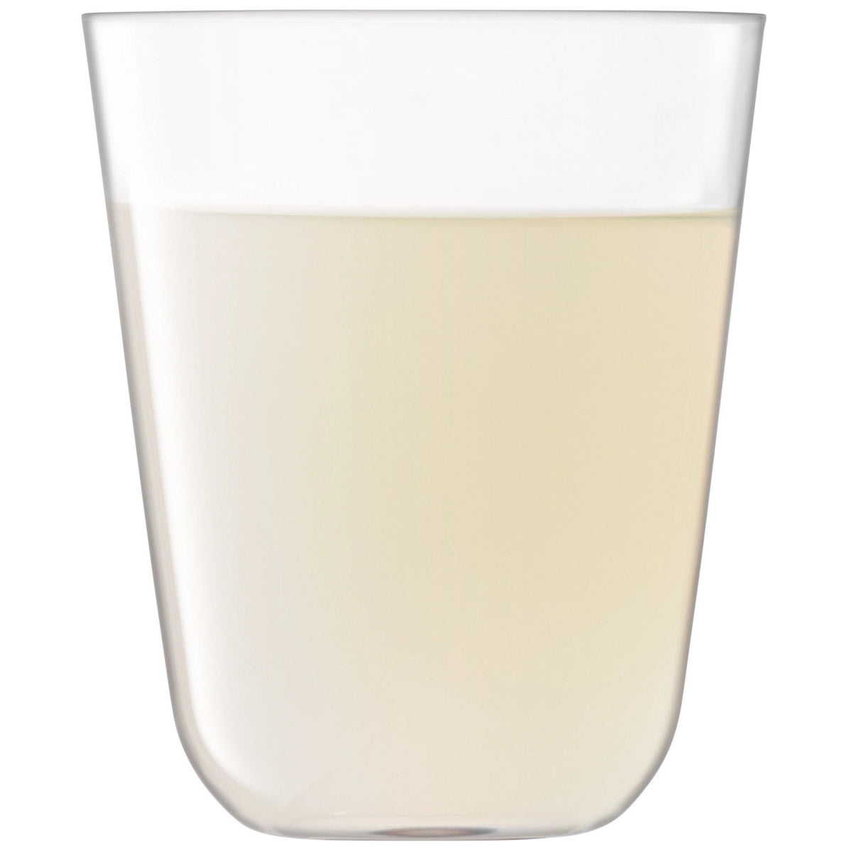 Vier transparente Trinkgläser der Arc Serie von LSA aus Kalknatronglas mit abgerundetem Boden und verjüngtem Profil, 380 ml Fassungsvermögen.