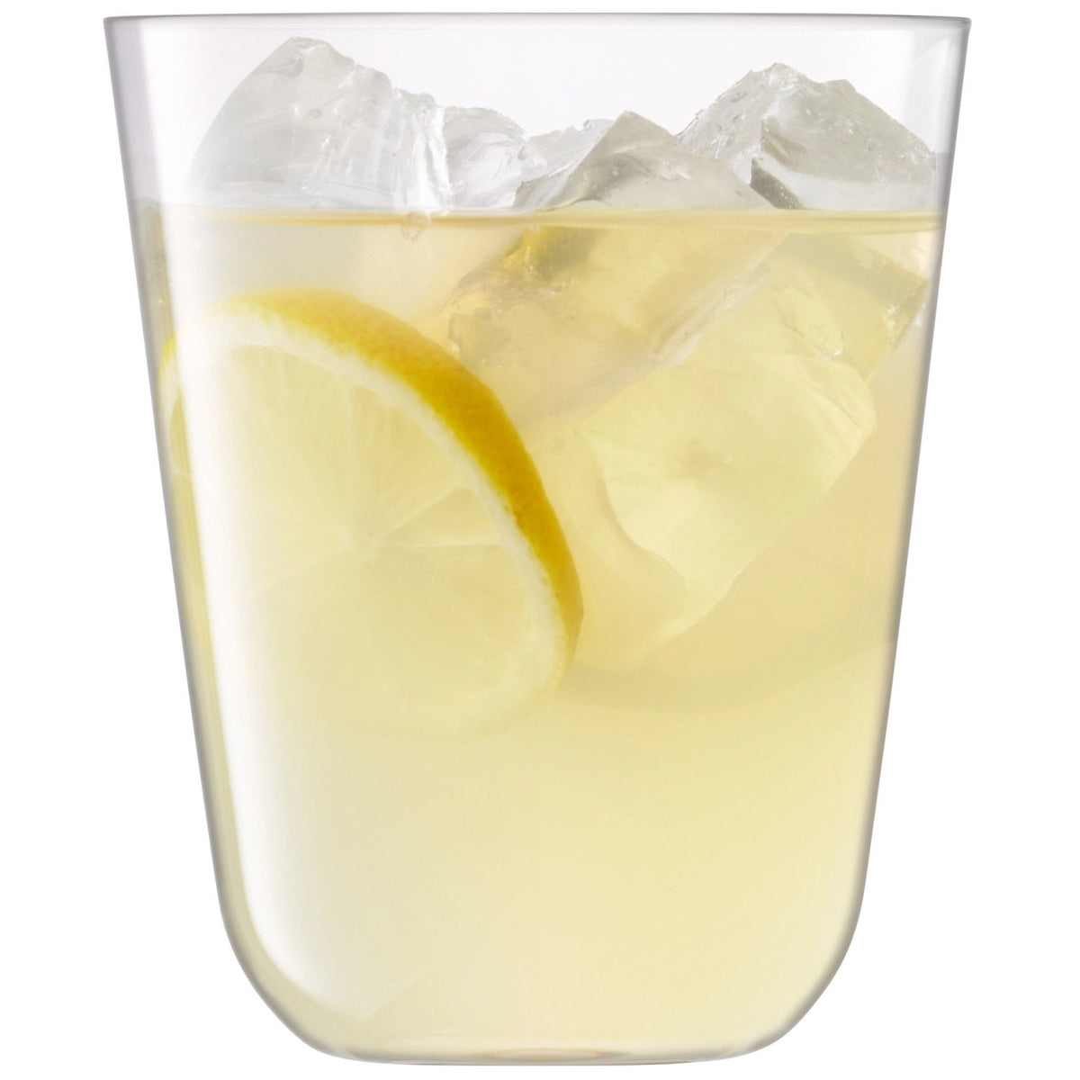 Vier transparente Trinkgläser der Arc Serie von LSA aus Kalknatronglas mit abgerundetem Boden und verjüngtem Profil, 380 ml Fassungsvermögen.