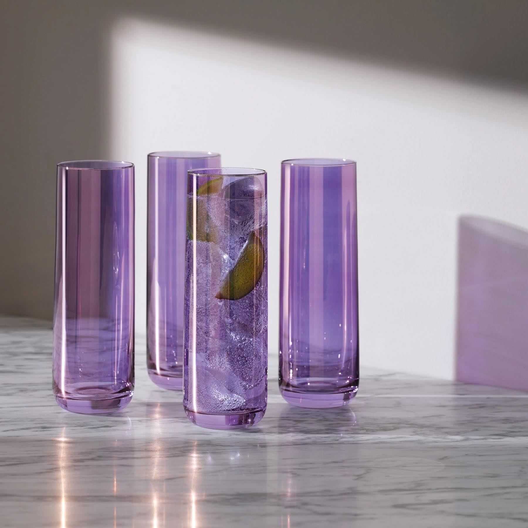 Elegantes 4er Set Aurora Longdrinkgläser in polar violet, ideal für Cocktails, von LSA. Stilvolles Design für besondere Anlässe.