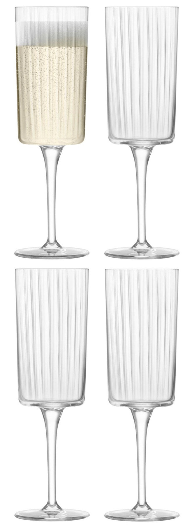 4er Set Gio Line Champagner Flutes 210ml Klar von LSA: transparente Sektgläser aus Glas mit fein strukturierten Wänden, schlanker Form und Stiel.