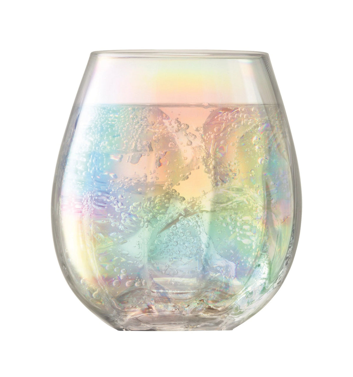 2er Set Pearl Becher 425ml perlmutt von LSA aus mundgeblasenem Glas, transparent mit schillerndem Schimmer und geriffelter Textur am Becherrand.