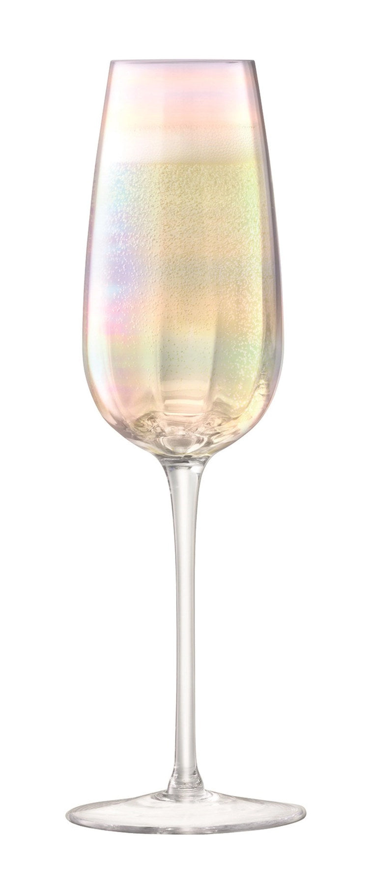 2er Set Pearl Sektkelch von LSA aus transparentem Glas mit perlmuttartiger Bemalung, schlanke Flötenform mit geriffelter Textur am Kelchboden.
