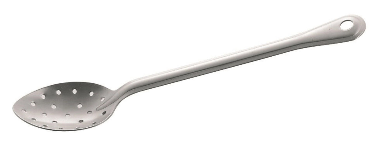 Grosser Löffel perforiert in Silber präsentiert im Onlineshop von KAQTU Design AG. Kochbesteck ist von Piazza