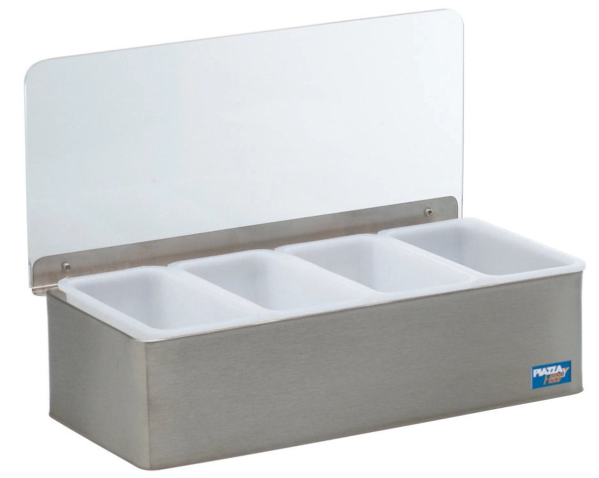 Zutatenbox Edelstahl mit 4 Behälter mittel 30x14x9cm in Silber präsentiert im Onlineshop von KAQTU Design AG. Barzubehör ist von Piazza