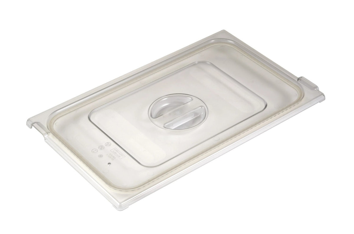 Transparenter GN Deckel 1/1 aus Polycarbonat mit umlaufender Silikondichtung, rechteckige Form, passend für Gastronorm-Schalen.