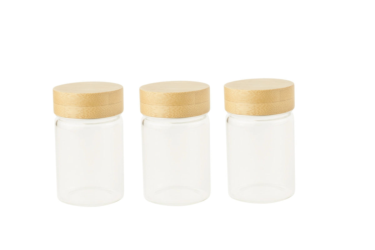 3er Set Pebbly Vorratsglas mit Bambusdeckel 75ml in Braun präsentiert im Onlineshop von KAQTU Design AG. Aufbewahrungsdose ist von Pebbly